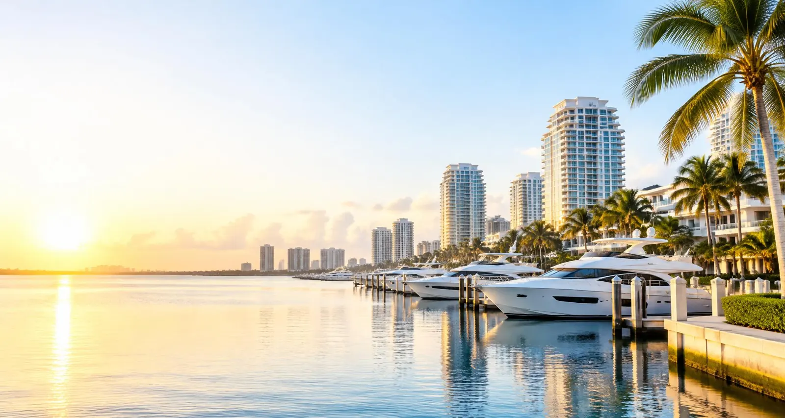 Florida waterfront community at sunrise
